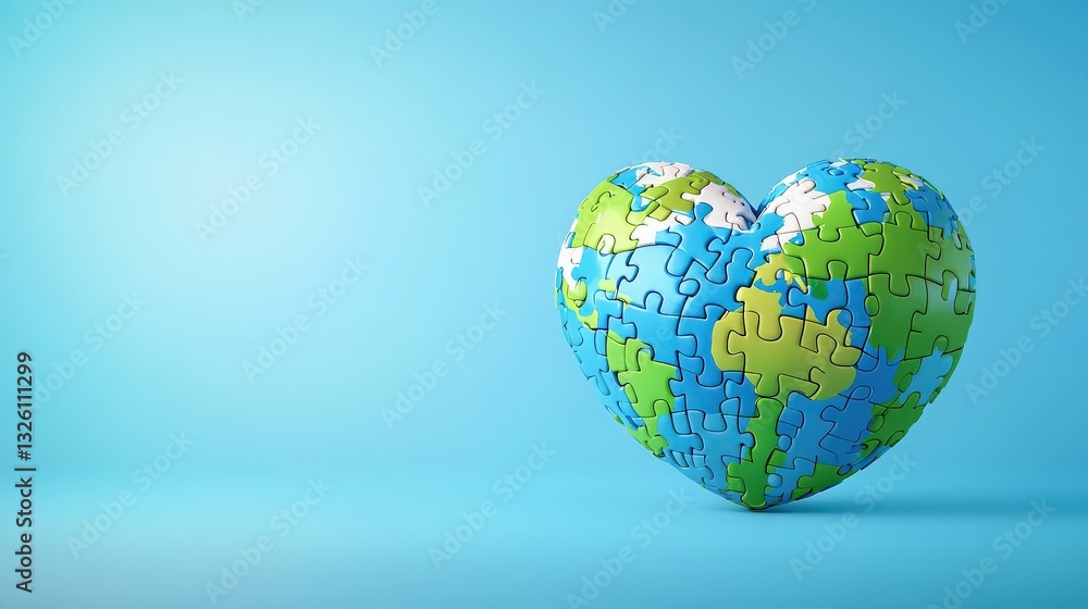 Aufkleber a 3d rendering of a heart-shaped globe with puzzle textures