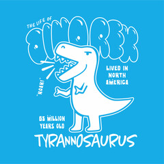 T-rex white typography cartoon hand drawn illustration vector 