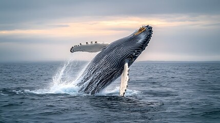 Fototapeta premium Majestic humpback whale breaching from the ocean