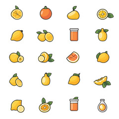 Very Simple flat 2D icon lemon juice collection isolated on a white background, vector, flat design, animation design, simple flat 2D icon, minimalist design, clipart