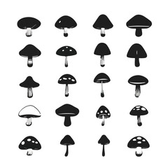 Very Simple flat 2D icon black and white mushroom set isolated on a white background, vector, flat design, vector, flat design, animation design, 2D icon, minimalist design, vector
