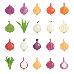 Very Simple flat 2D icon colorful onion set isolated on a white background, vector, flat design, vector, flat design, animation design, flat 2D icon, minimalist design, vector