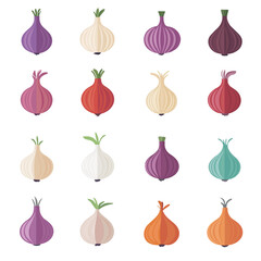 Very Simple flat 2D icon colorful onion set isolated on a white background, vector, flat design, vector, flat design, animation design, flat 2D icon, minimalist design, vector