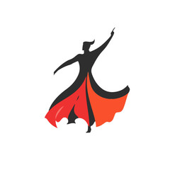 Very Simple flat 2D icon red black paso doble dancer isolated on a white background, vector, flat design, vector, flat design, animation design, flat 2D icon, minimalist design, vector