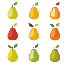 My Simple flat 2D icon colorful pear set isolated on a white background, vector, flat design, vector, flat design, animation design, flat 2D icon, minimalist design, vector