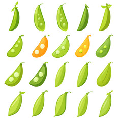 Very Simple flat 2D icon orange and green peas seed set isolated on a white background, vector, flat design, vector, flat design, animation design, flat 2D icon, minimalist design, vector