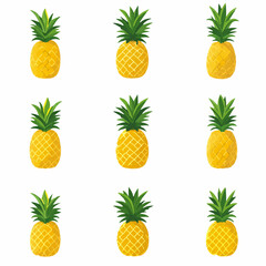 Very Simple flat 2D icon pineapple set collection isolated on a white background, vector, flat design, animation design, simple flat 2D icon, minimalist design, clipart