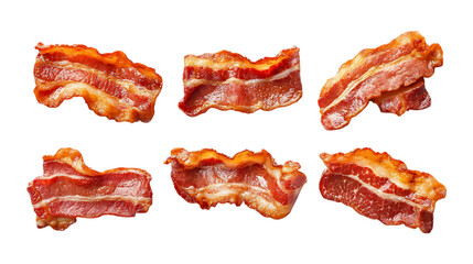 Pack Bacon Set in Different Poses Against Transparent Background for Food Illustration, Culinary Design, or Breakfast Promotion
