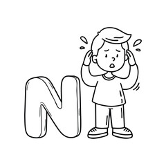 Obraz premium An Illustrations of Nervous beside a letter N