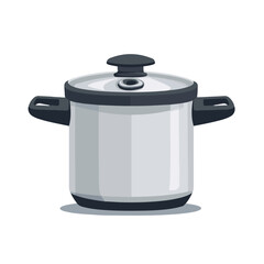 Very Simple flat 2D icon silver pressure cooker isolated on a white background, vector, flat design, vector, flat design, animation design, flat 2D icon, minimalist design, vector