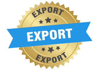 export. export round blue and gold label isolated on transparent background