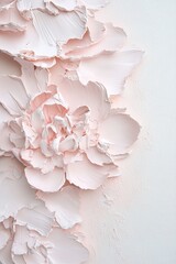 Soft pink peonies create a romantic and luxurious display with thick, sculpted petals on a textured canvas
