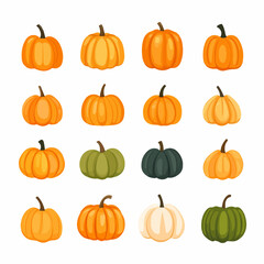 Very Simple flat 2D icon colorful pumpkin set isolated on a white background, vector, flat design, vector, flat design, animation design, flat 2D icon, minimalist design, vector