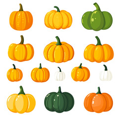 Very Simple flat 2D icon colorful pumpkin set isolated on a white background, vector, flat design, vector, flat design, animation design, flat 2D icon, minimalist design, vector