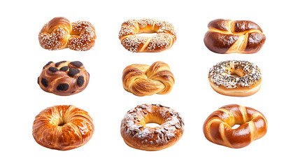 Pack Danishes Set Against Transparent Background for Bakery Branding, Pastry Promotion, or Breakfast Menu Design