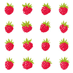 Very Simple flat 2D icon raspberry set isolated on a white background, vector, flat design, vector, flat design, animation design, flat 2D icon, minimalist design, vector