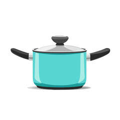 Very Simple flat 2D icon blue saucepan isolated on a white background, vector, flat design, vector, flat design, animation design, flat 2D icon, minimalist design, vector