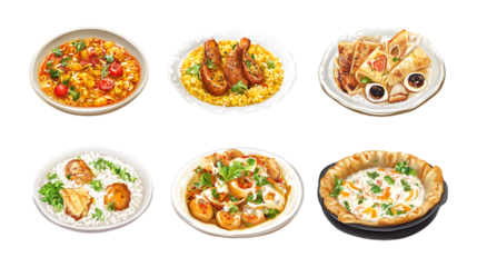 PNG Biryani Set in Different Poses on Transparent Background for Indian Cuisine Illustration, Restaurant Branding, or Food Promotion
