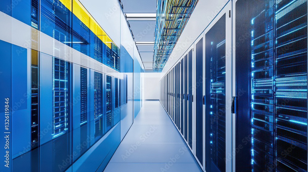 Aufkleber high-tech data center with rows of advanced server cabinets