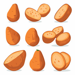 Fototapeta premium Very Simple flat 2D icon sliced sweet potato set isolated on a white background, vector, flat design, vector, flat design, animation design, flat 2D icon, minimalist design, vector