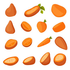 Very Simple flat 2D icon brown sweet potato set isolated on a white background, vector, flat design, vector, flat design, animation design, flat 2D icon, minimalist design, vector