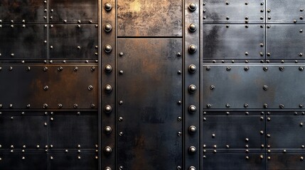 Fototapeta premium A metallic WC door with an industrial, riveted design in a trendy urban cafe 