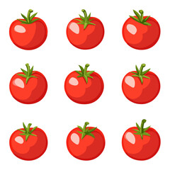 Very Simple flat 2D icon red ripe  tomato isolated on a white background, vector, flat design, vector, flat design, animation design, flat 2D icon, minimalist design, vector