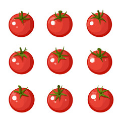 Very Simple flat 2D icon red ripe tomato set isolated on a white background, vector, flat design, vector, flat design, animation design, flat 2D icon, minimalist design, vector