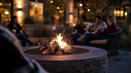 A group of people are gathered around a fire pit, enjoying each other's company