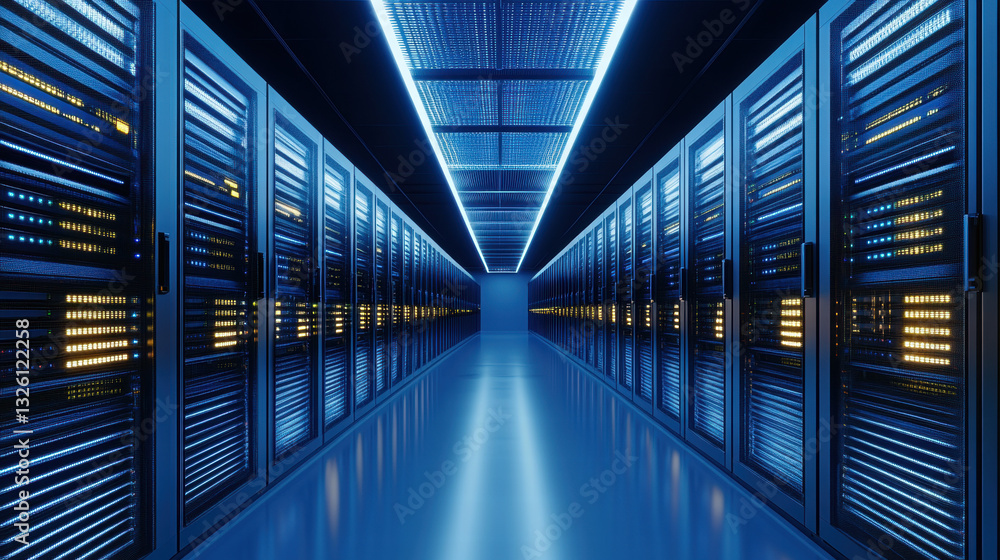 Aufkleber a high-tech data center with rows of server cabinets