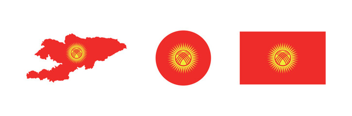 Vector Kyrgyzstan National Flag icon collection. Flag set of Kyrgyzstan various styles.