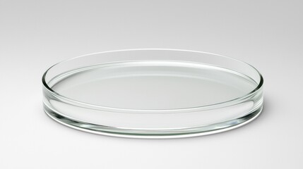 A clear glass petri dish with a circular base.