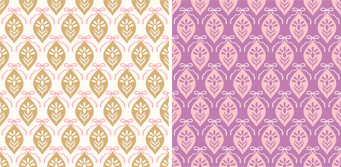 Cute leaf with ribbons seamless repeat vector