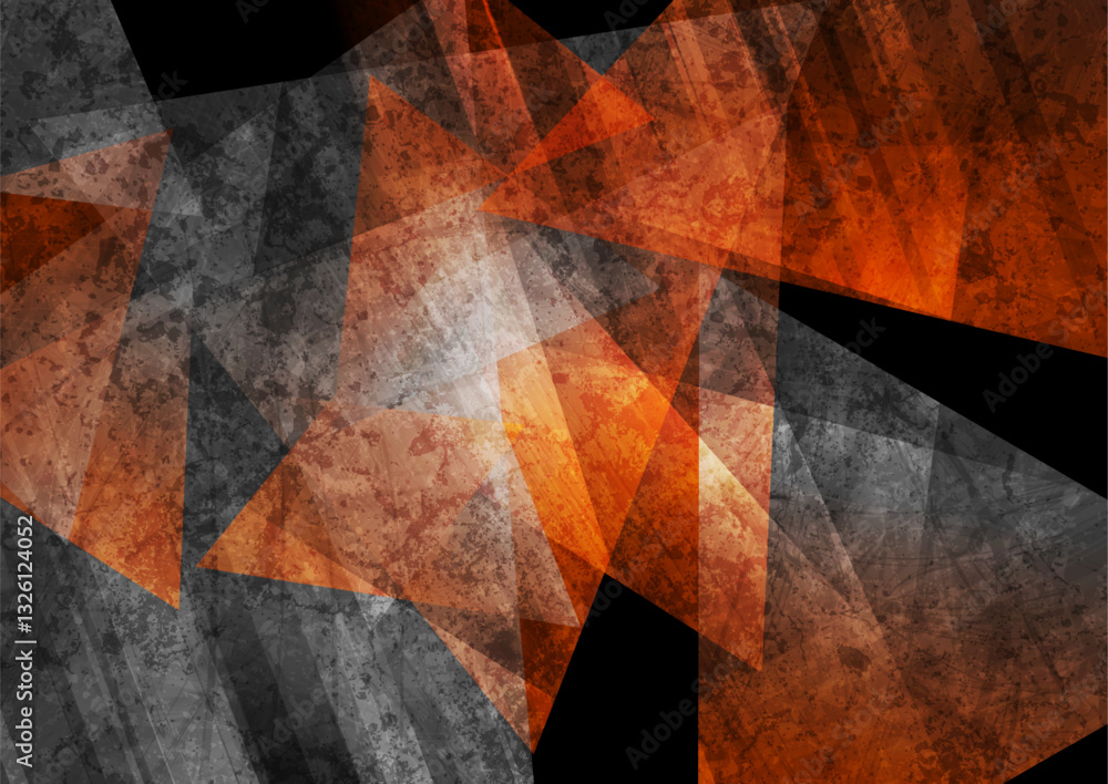 Poster black and orange grunge low poly abstract geometric background. retro tech vector design