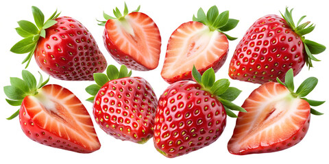 strawberry piece and slice isolated on transparent background png