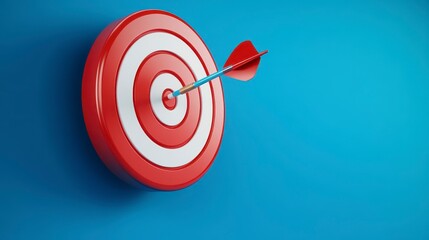 Red and White Dartboard with Arrow on a Bright Blue Background