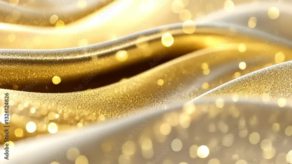 Poster golden abstract background flowing and waving with glitter elegant bokeh lights, and a luxurious and