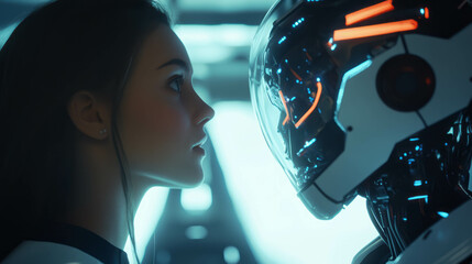Futuristic encounter: human and robot interaction in a cinematic scene