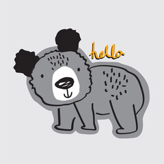 Hello Bear cartoon hand drawn illustration 