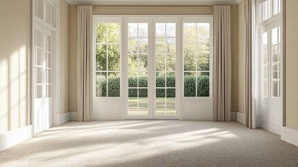 Fototapeta premium Empty room with white walls and a large window