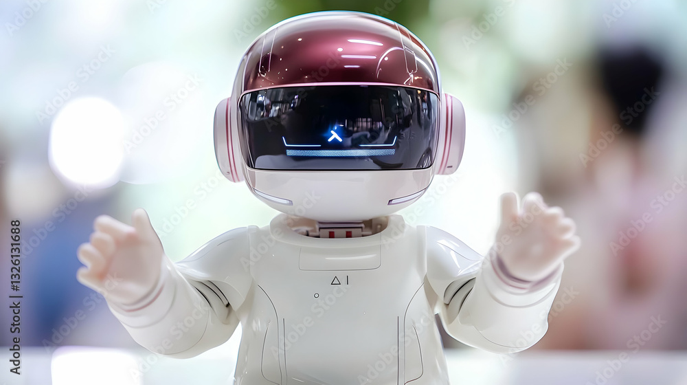 Poster a futuristic robot with a glowing screen displaying a symbol