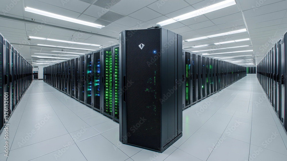 Aufkleber high-tech data center with rows of advanced server cabinets