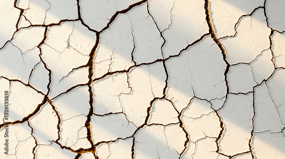 Poster cracked, dry surface with dark lines forming a network pattern, highlighted by subtle light and shad