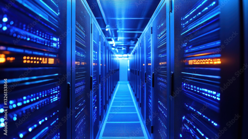 Aufkleber high-tech data center with rows of advanced server cabinets