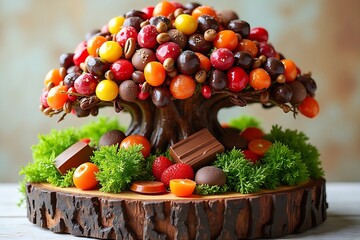 Naklejka premium Confection Arrangement in Rustic Basket, Festive Treat Display 