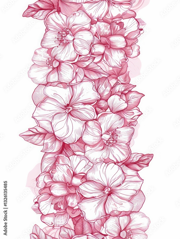 Poster The pattern features a border of delicate floral illustrations on either side of the design, leaving the center blank for possible text or imagery.