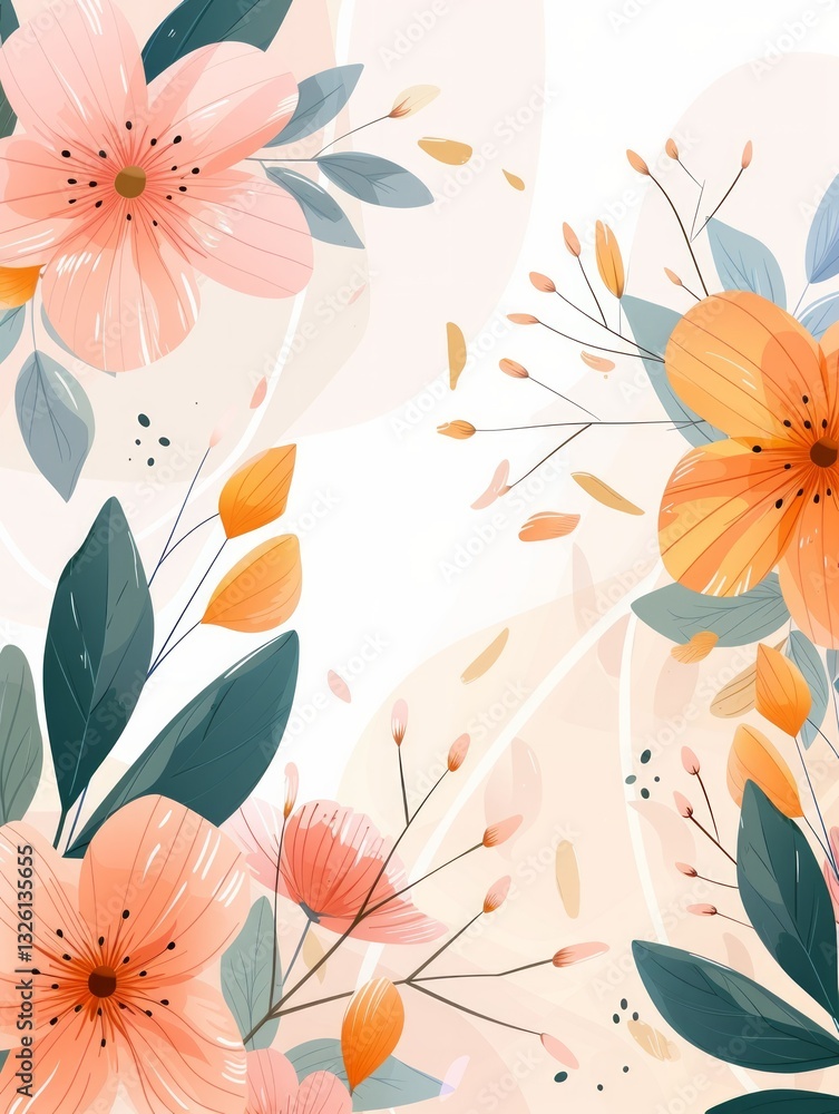 Poster The pattern features a border of delicate floral illustrations on either side of the design, leaving the center blank for possible text or imagery.