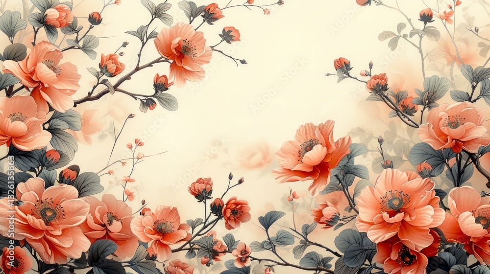 Poster the pattern features a border of delicate floral illustrations on either side of the design, leaving
