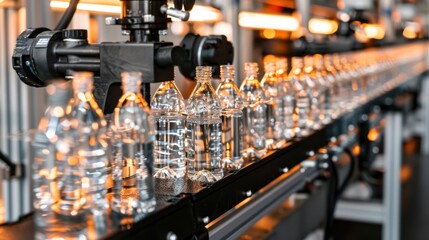 Naklejka premium Water Bottle Production Line in Modern Industrial Facility
