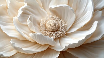 Close-up view of delicate cream and white flower petals showcasing intricate textures and details in soft lighting